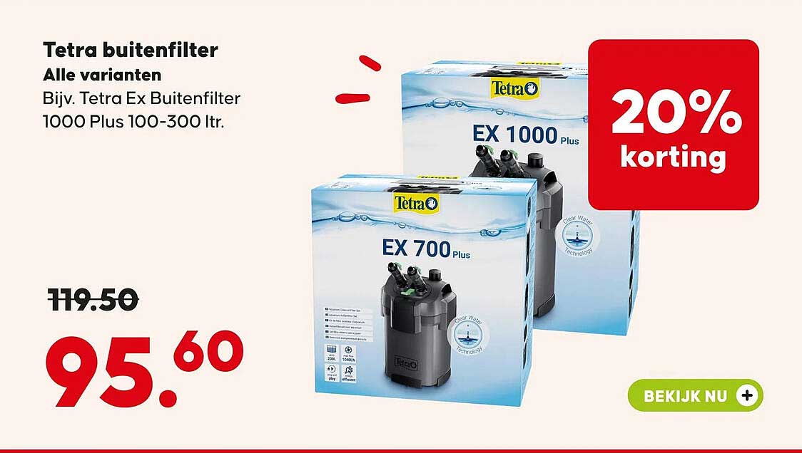 Tetra buitenfilter Alle varianten Bijv. Tetra Ex Buitenfilter 1000 Plus 100-300 ltr. 20% korting