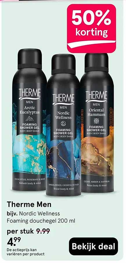 Therme Men bĳv. Nordic Wellness Foaming douchegel 200 ml 50% korting