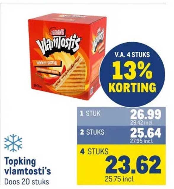 Topking vlamtosti's Doos 20 stuks V.A. 4 STUKS 13% KORTING