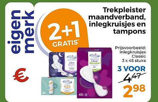 Trekpleister maandverband, inlegkruisjes en tampons 2+1 GRATIS