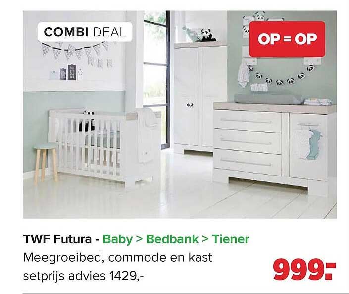 TWF Futura - Baby > Bedbank > Tiener Meegroeibed, commode en kast setprijs advies 1429,- OP = OP