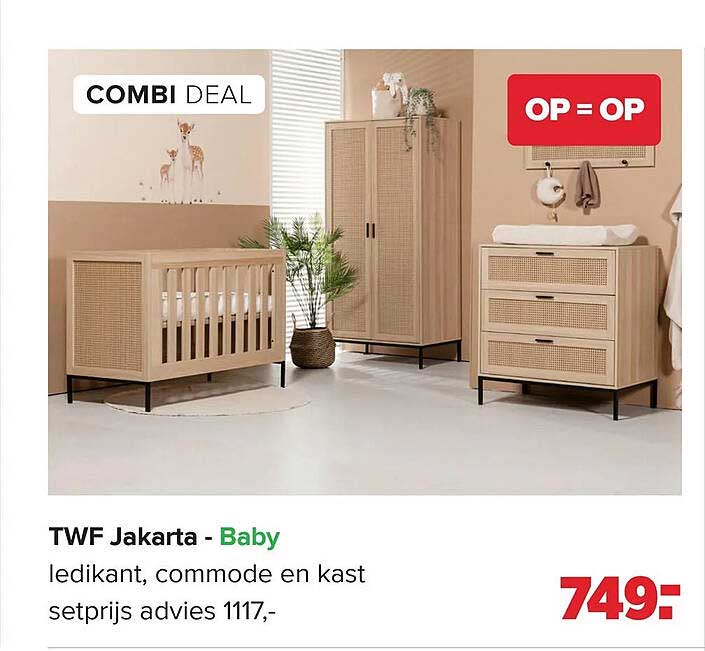 TWF Jakarta - Baby ledikant, commode en kast setprijs advies 1117,-