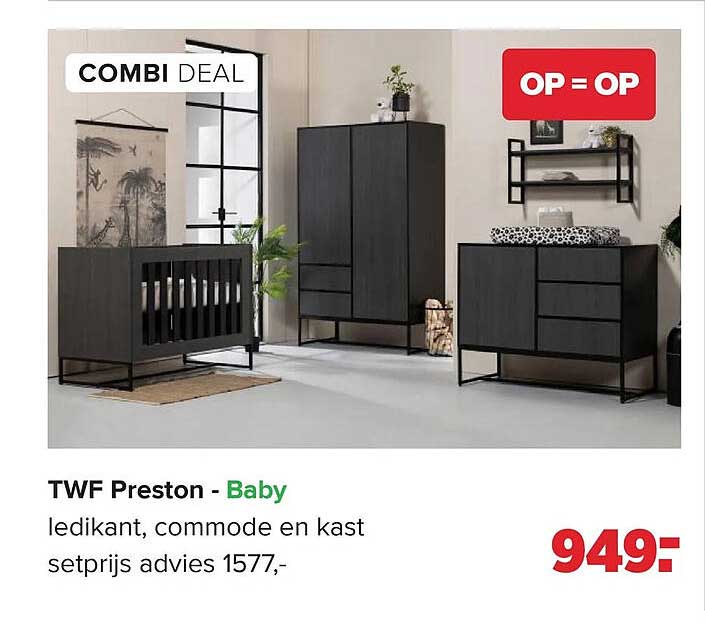 TWF Preston - Baby ledikant, commode en kast setprijs advies 1577,-