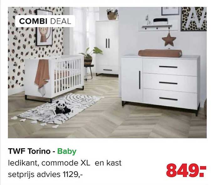 TWF Torino - Baby ledikant, commode XL en kast setprijs advies 1129,- COMBI DEAL