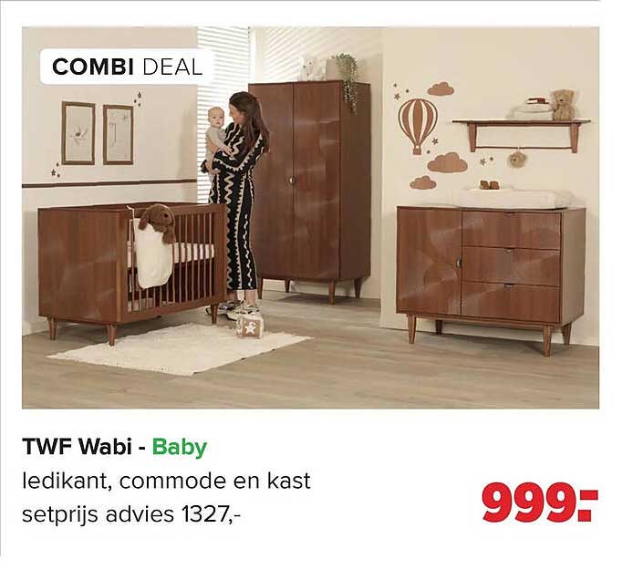 TWF Wabi - Baby ledikant, commode en kast setprijs advies 1327,- COMBI DEAL