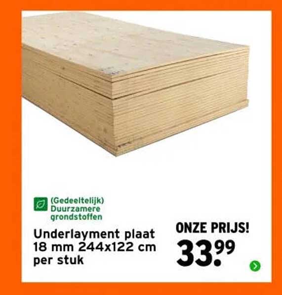 Underlayment plaat 18 mm 244x122 cm per stuk