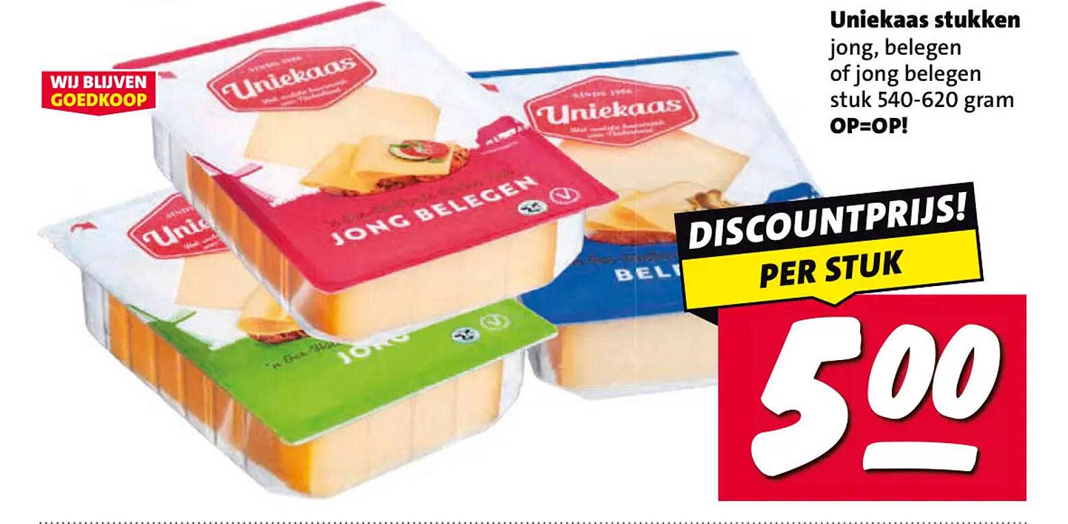 Uniekaas stukken jong, belegen of jong belegen stuk 540-620 gram OP=OP!