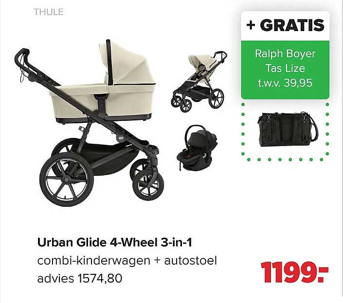 Urban Glide 4-Wheel 3-in-1 combi-kinderwagen + autostoel + GRATIS Ralph Boyer Tas Lize t.w.v. 39,95