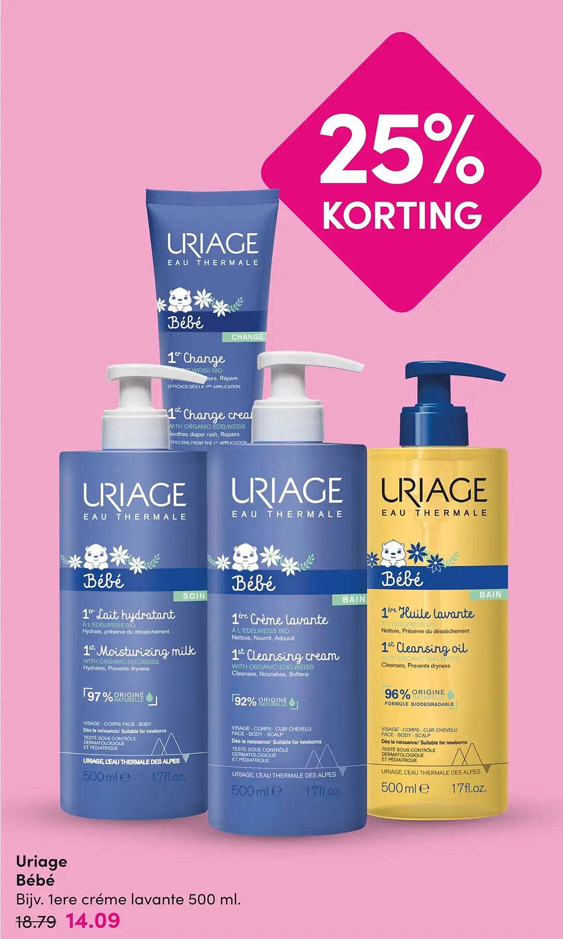 Uriage Bébé Bijv. 1ere crème lavante 500 ml. 25% KORTING