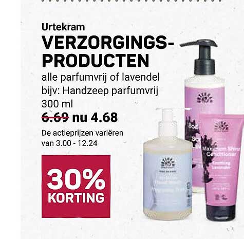 Urtekram VERZORGINGSPRODUCTEN alle parfumvrij of lavendel bijv: Handzeep parfumvrij 300 ml 30% KORTING