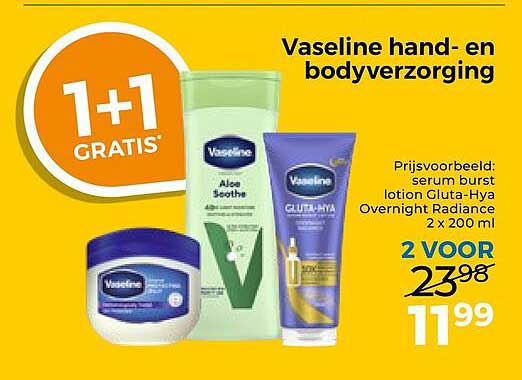 Vaseline hand- en bodyverzorging 1+1 gratis