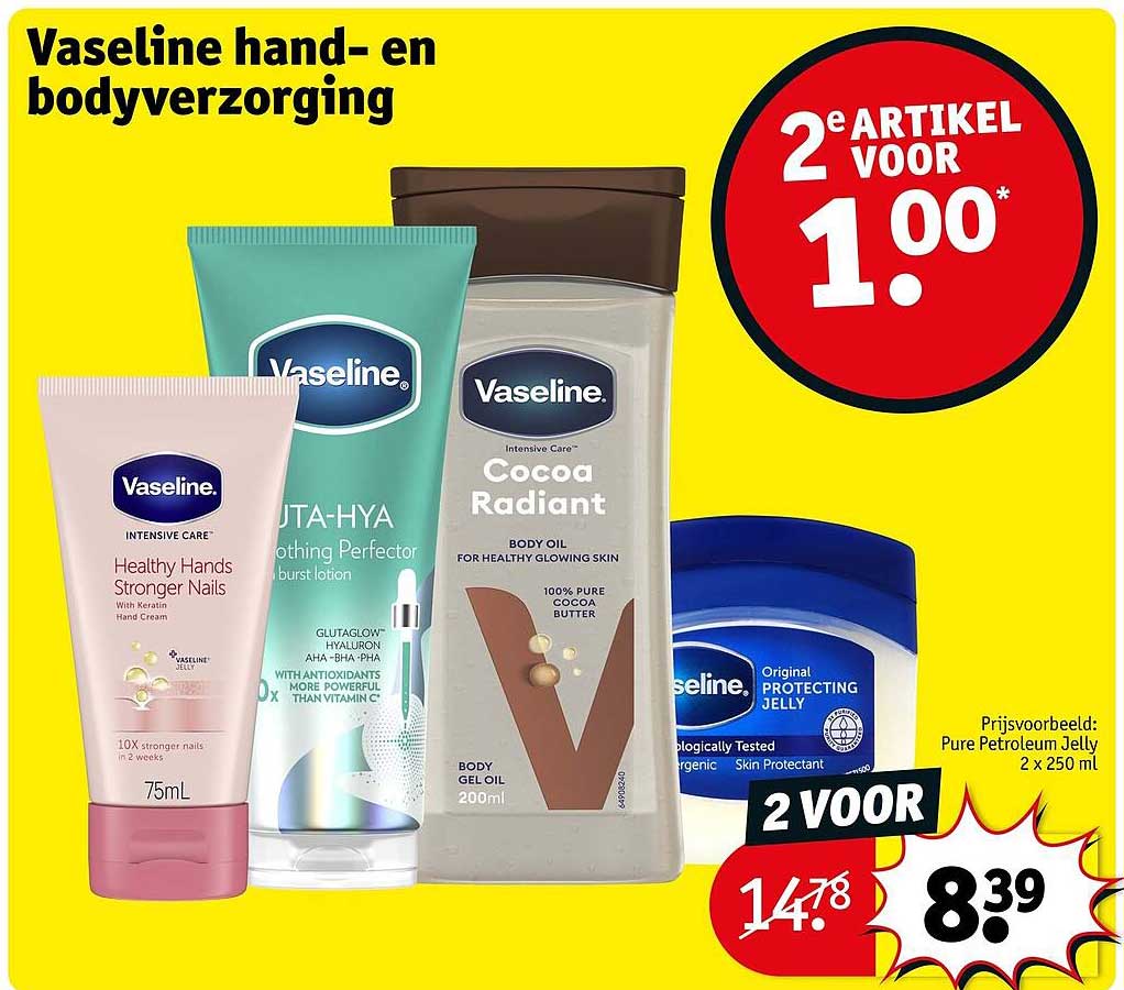 Vaseline hand- en bodyverzorging 2e artikel voor 1,00