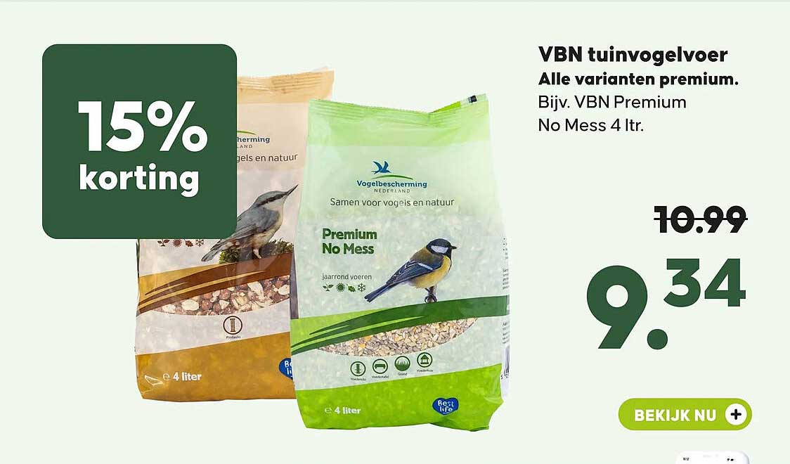 VBN tuinvogelvoer Alle varianten premium. Bijv. VBN Premium No Mess 4 ltr.