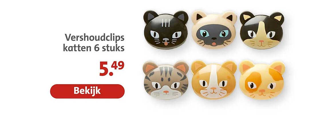 Vershoudclips katten 6 stuks