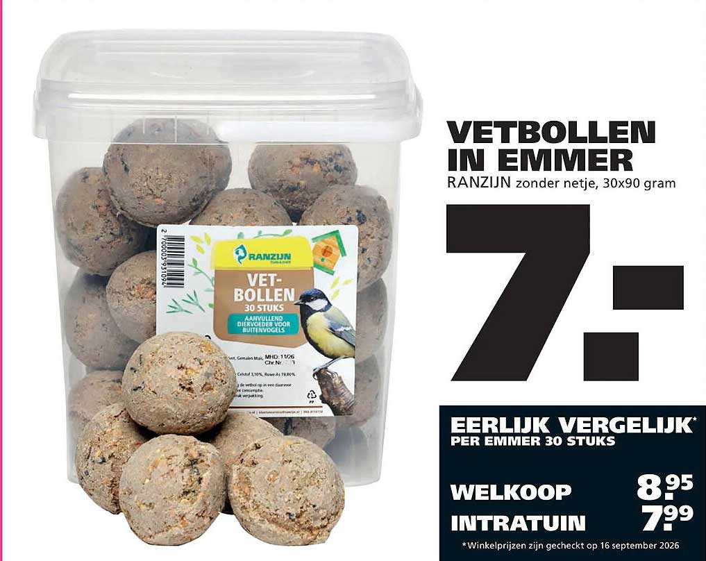 VETBOLLEN IN EMMER RANZIJN zonder netje, 30x90 gram
