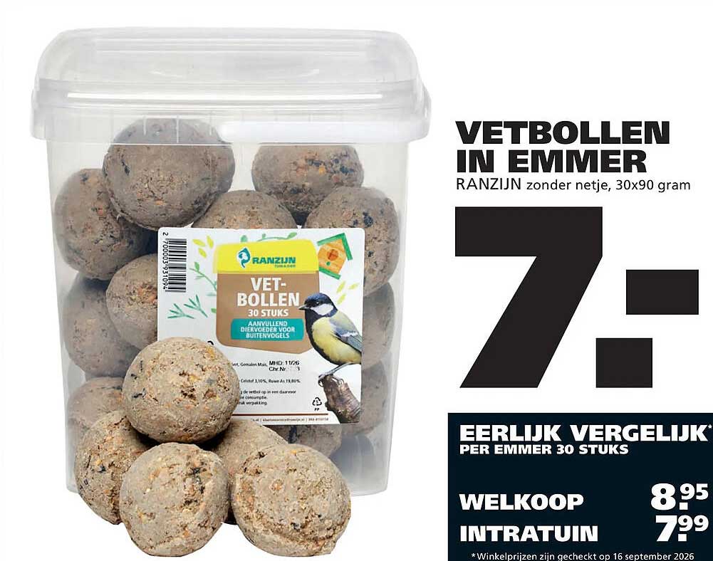 VETBOLLEN IN EMMER RANZIJN zonder netje, 30x90 gram