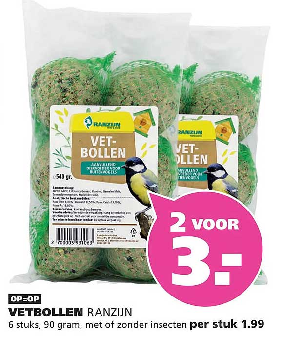 VETBOLLEN RANZIJN 2 voor 3.-