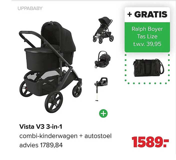 Vista V3 3-in-1 combi-kinderwagen + autostoel + GRATIS Ralph Boyer Tas Lize t.w.v. 39,95