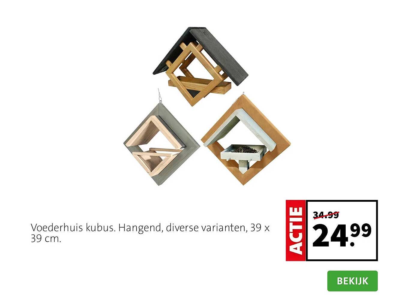 Voederhuis kubus. Hangend, diverse varianten, 39 x 39 cm.