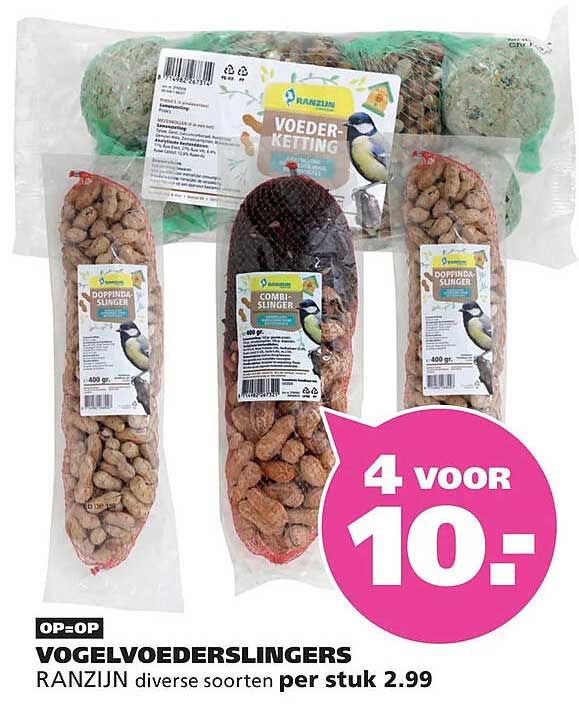 VOGELVOEDERSLINGERS 4 voor 10,-