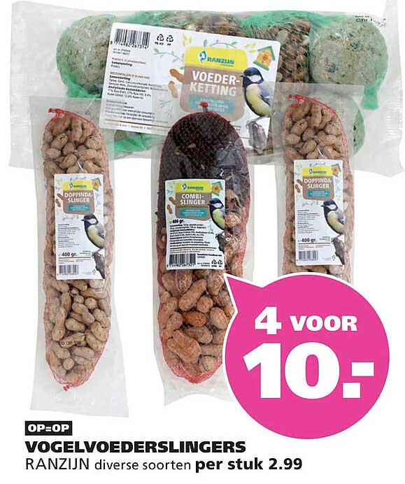 VOGELVOEDERSLINGERS RANZIJN diverse soorten per stuk 2.99 4 voor 10,-
