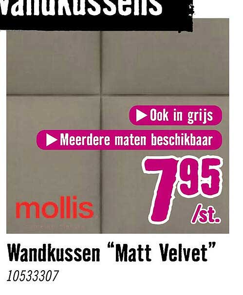 Wandkussen “Matt Velvet” Ook in grijs Meerdere maten beschikbaar