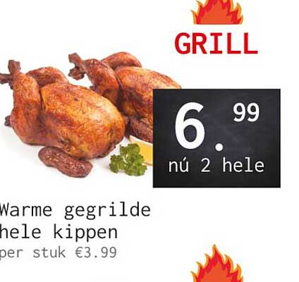 Warme gegrilde hele kippen per stuk 2 hele