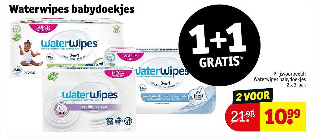 Waterwipes babydoekjes 1+1 GRATIS*