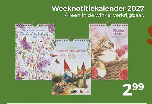 Weeknotitiekalender 2027 Alleen in de winkel verkrijgbaar.