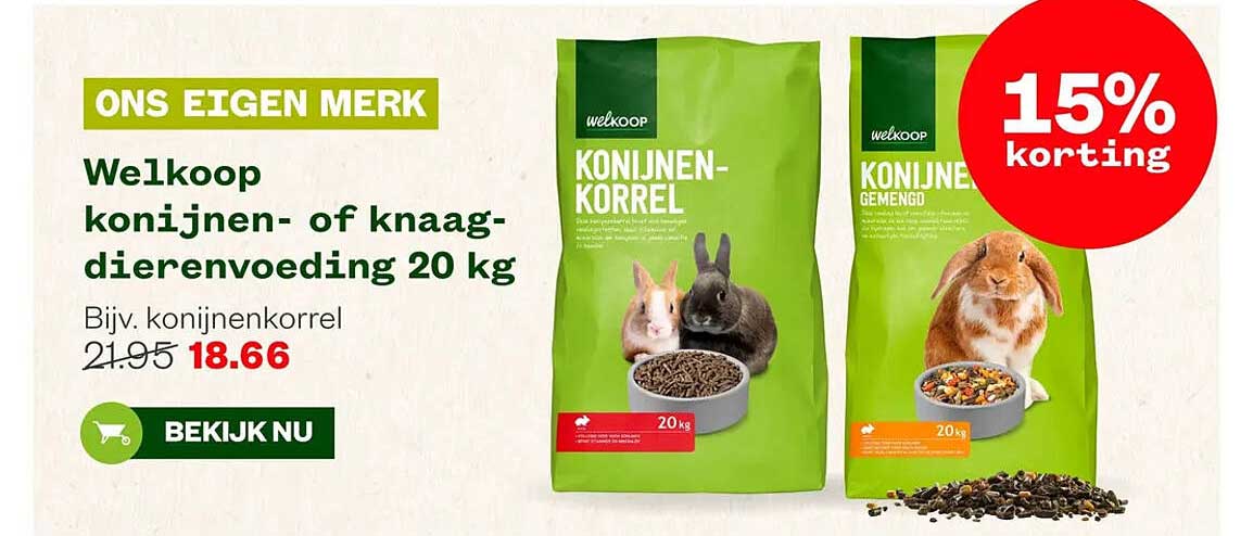 Welkoop konijnen- of knaagdierenvoeding 20 kg
