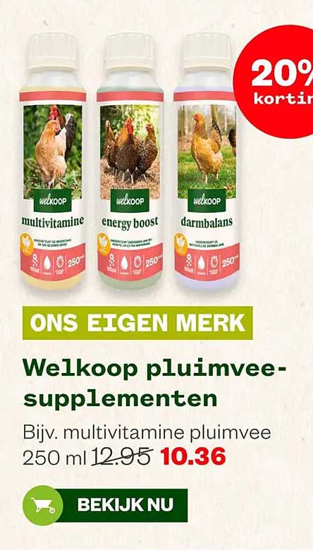 Welkoop pluimvee-supplementen 20% korting