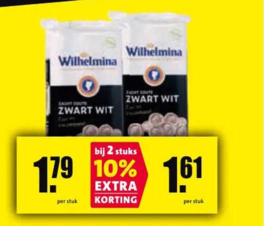 Wilhelmina Zacht & Zout Zwart Wit bij 2 stuks 10% EXTRA KORTING