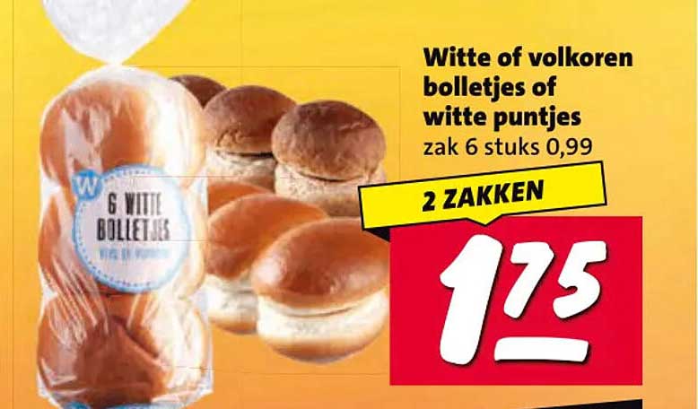 Witte of volkoren bolletjes of witte puntjes zak 6 stuks