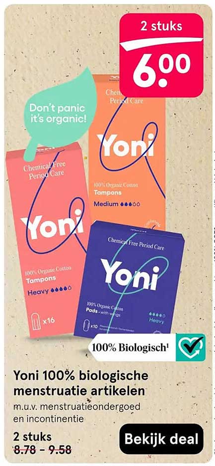 Yoni 100% biologische menstruatie artikelen