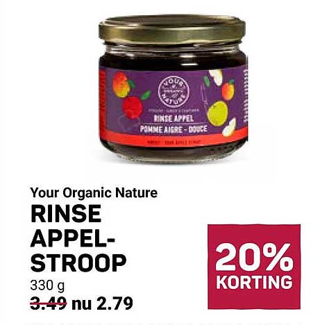 Your Organic Nature RINSE APPEL-STROOP 20% KORTING