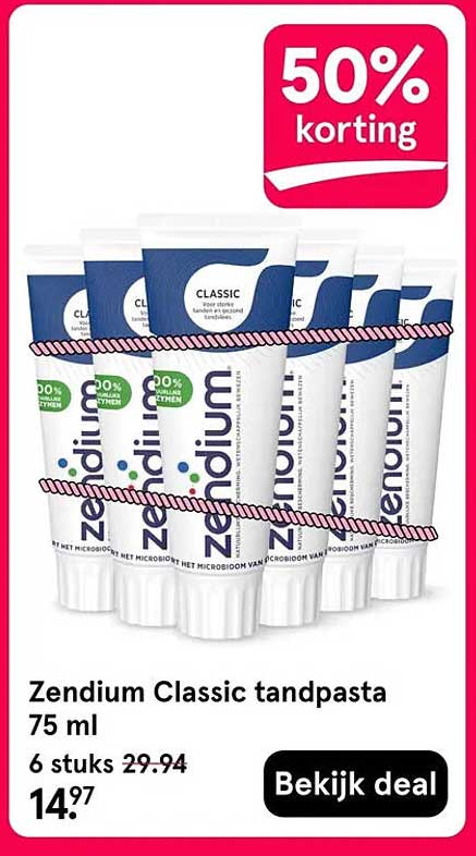 Zendium Classic tandpasta 75 ml 6 stuks 50% korting