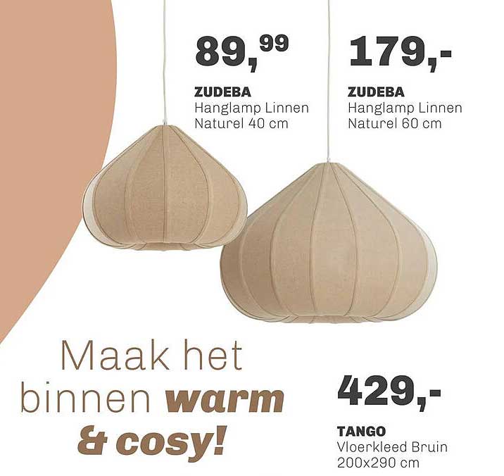 ZUDEBA Hanglamp Linnen Naturel 40 cm