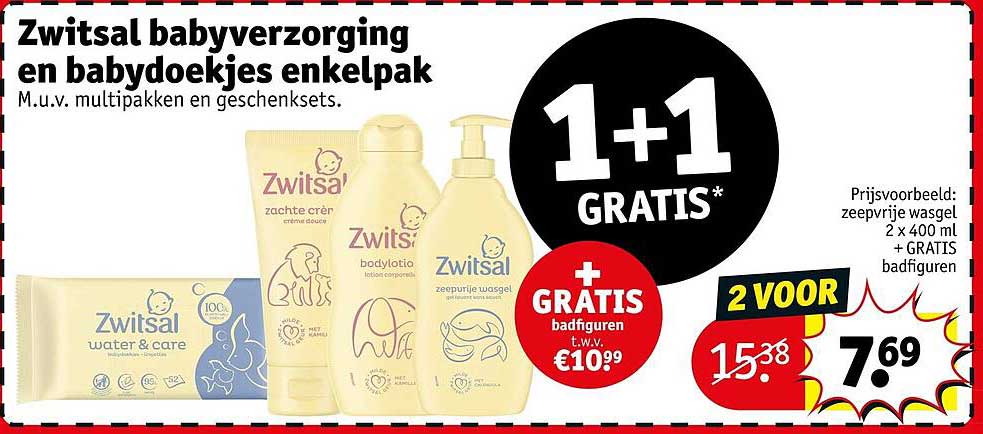 Zwitsal babyverzorging en babydoekjes enklelpak 1+1 GRATIS