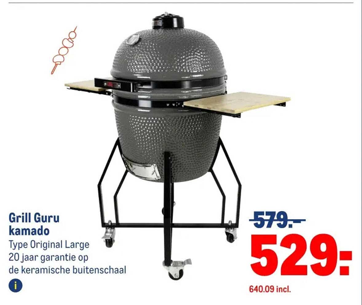 Grill Guru kamado Type Original Large 20 jaar garantie op de keramische buiten schaal