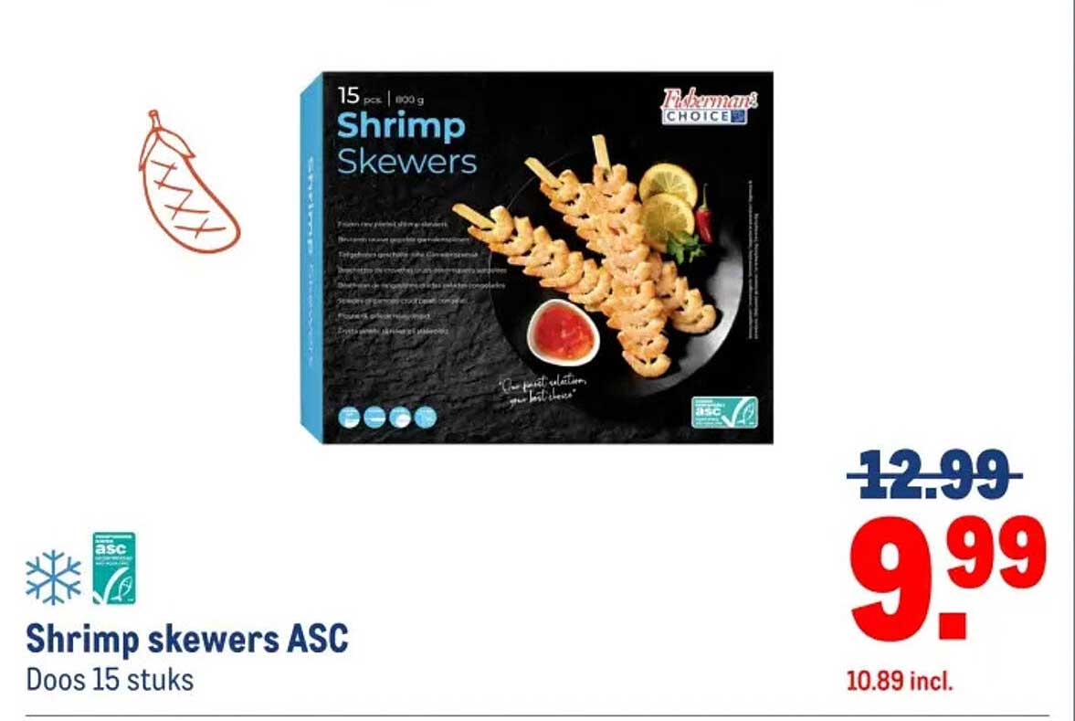 Shrimp skewers ASC Doos 15 stuks