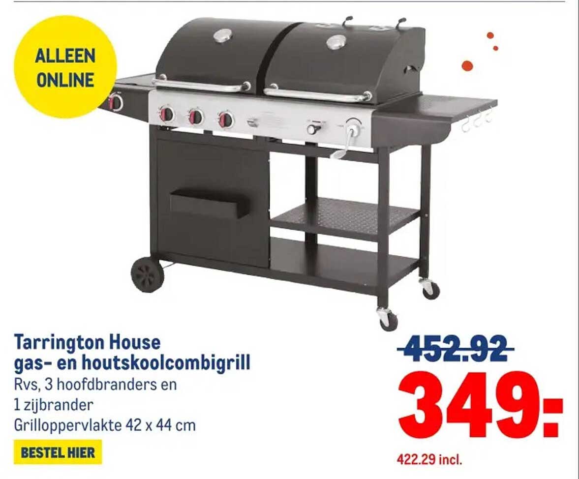 Tarrington House gas- en houtskoolcombigrill