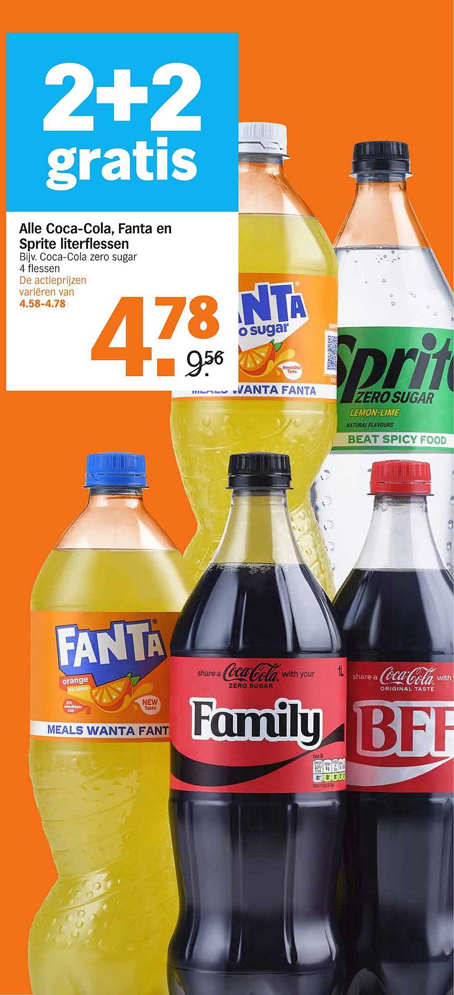 2+2 gratis op alle Coca-Cola, Fanta en Sprite literflessen