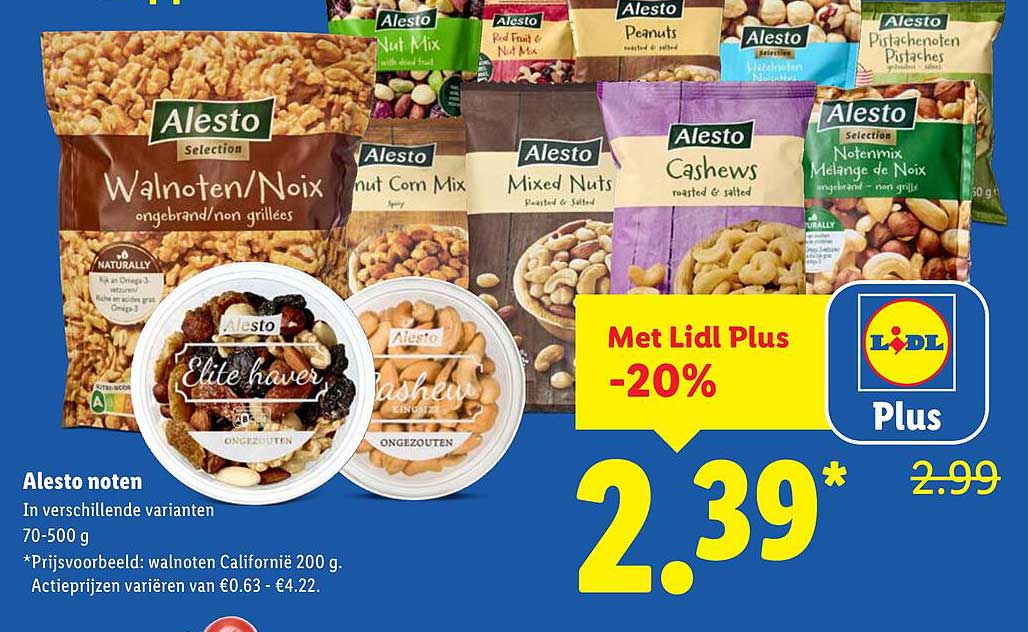 Alesto noten in verschillende varianten