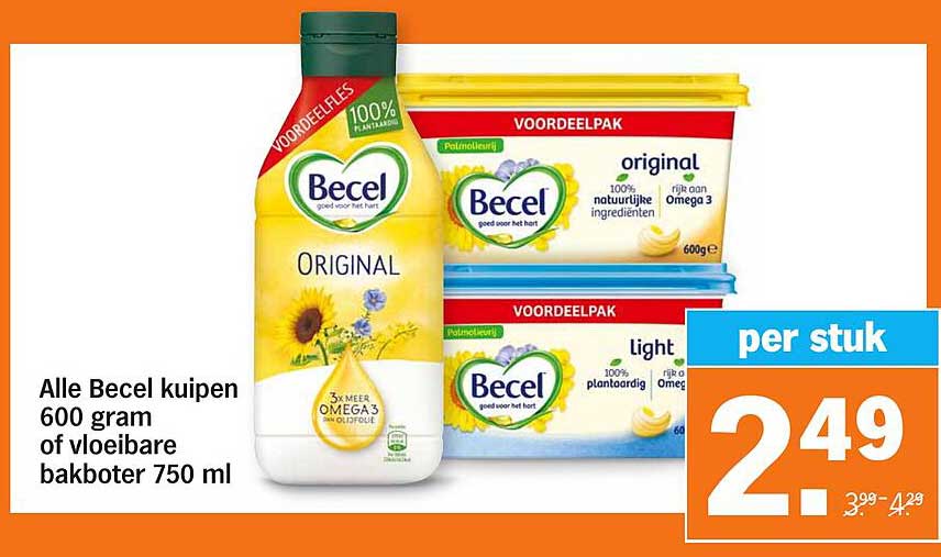 Alle Becel kuipen 600 gram of vloeibare bakboter 750 ml