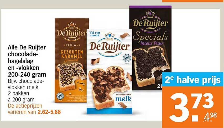 Alle De Ruijter chocoladeslag en -vlokken 200-240 gram