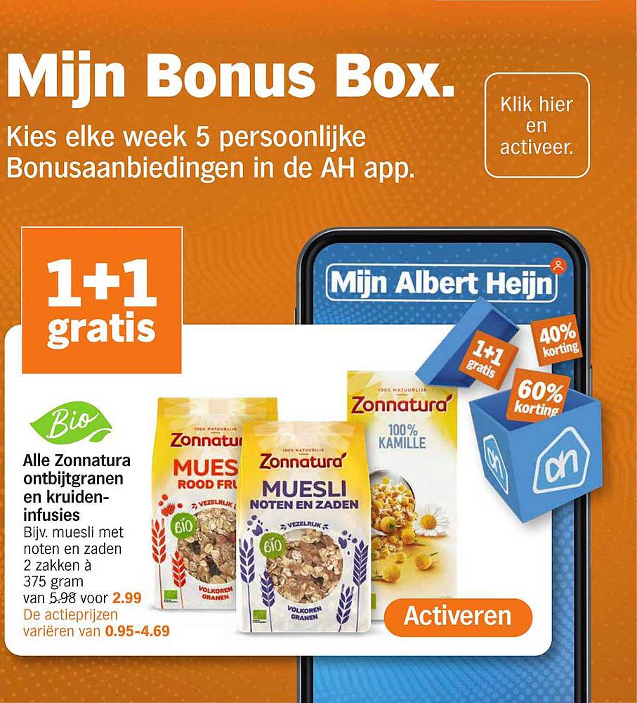 Alle Zonnatura ontbijtgranen en kruiden-infusies 1+1 gratis