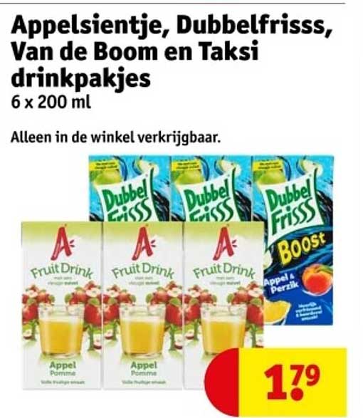 Appelsientje, Dubbelfrisss, Van de Boom en Taksi drinkpakjes 6 x 200 ml