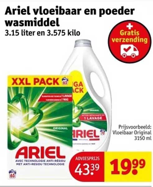 Ariel vloeibaar en poeder wasmiddel 3.15 liter en 3.575 kilo
