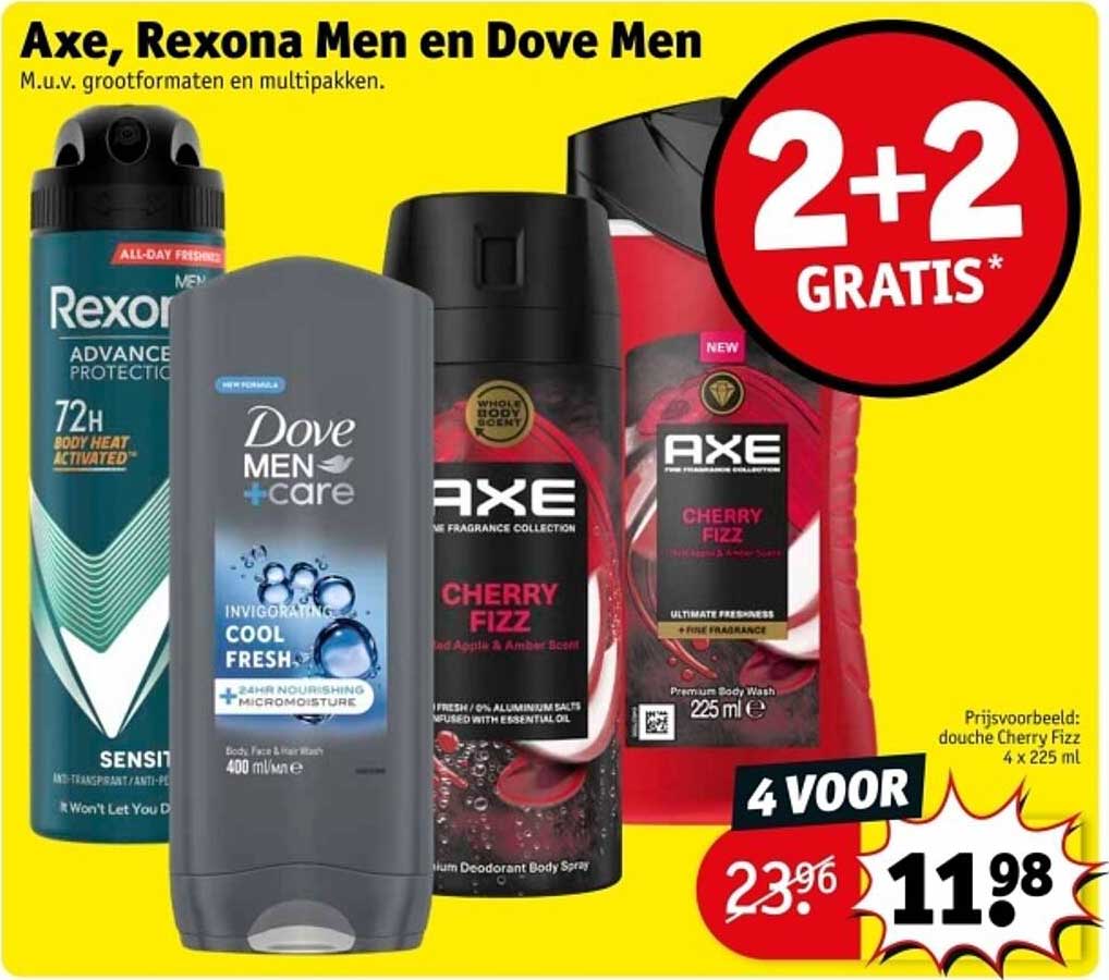 Axe, Rexona Men en Dove Men 2+2 GRATIS