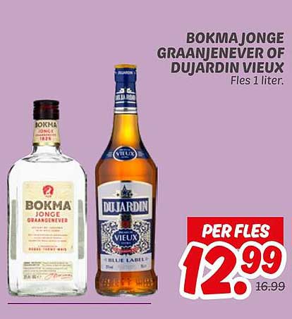 Bokma Jonge Graanjenever of Dujardin Vieux Fles 1 liter.